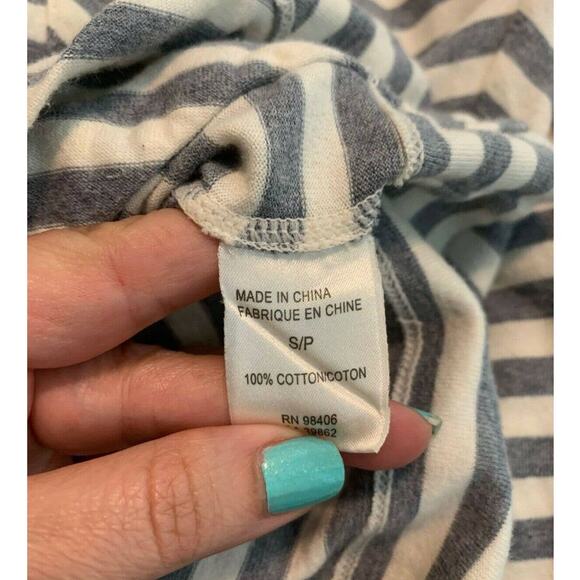 Theory gray cream striped Cotton Asymmetrical 3/4 Sleeve Top Size Small - Picture 4 of 6